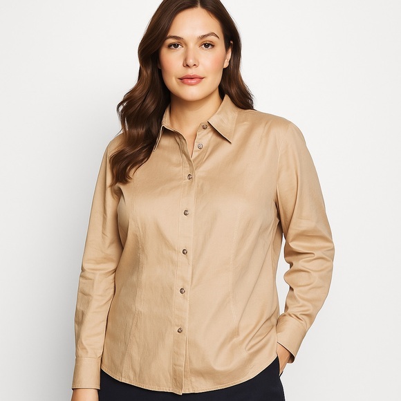 Elena Miro Tops - Elena Mirò Beige Metallic Button-Down Blouse – Size 46 (USA 10)